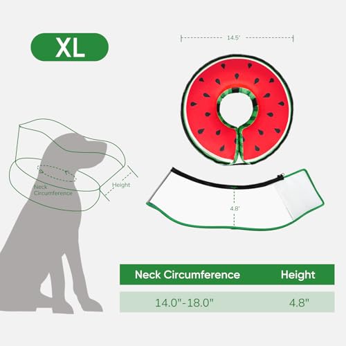 Raised Inflatable Dog Cone After Surgery (Watermelon / XL（(Neck 14"-18")）)