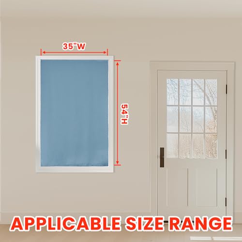 100% Blackout Self Adhesive Curtains Small Window Short Temporary Black Out Curtains Easy to Install Used for Bedroom Kitchen Window Cover (Light Blue/ Thickened / 35"W x 54"L (Pack of 1))