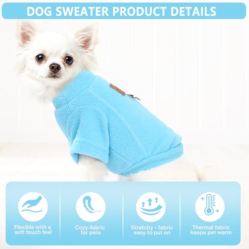 2 Pack Dog Sweaters Warm Fleece Dogs Sweatshirt for Small Medium Dogs with Leash Ring Pet Outfit Puppy Coat Apparel Winter Dog Clothes for Chihuahua (Blue+Steel Blue / XX-Small)
