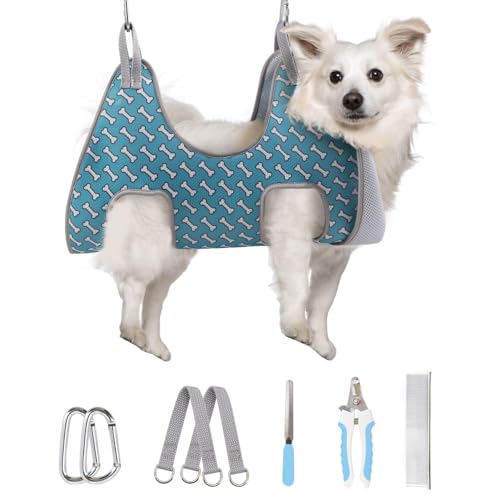 Dog Grooming Hammock for Nail Trimming (M（ Max 48 Lb：Leg space: 6.3"-13.5"） / Coral Blue)