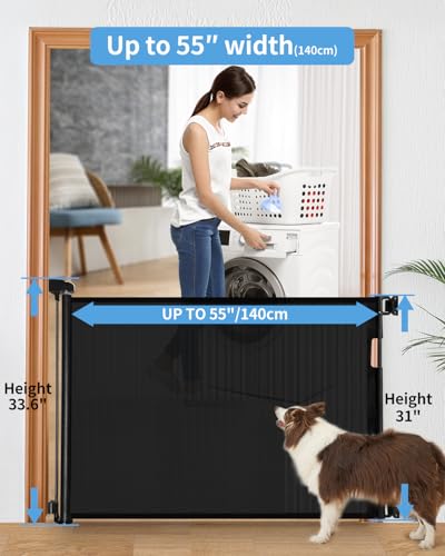 Retractable Baby Gate for Doorways and Stairs (Black / 33x55 Inch)