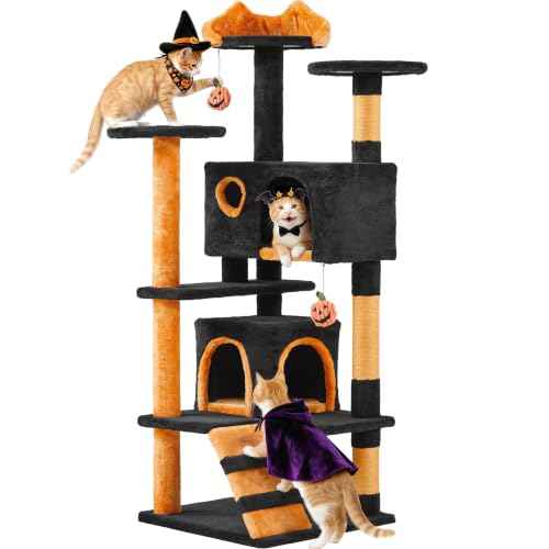 54in Gothic Cat Tree (Black/Pumpkin Orange / 54in)