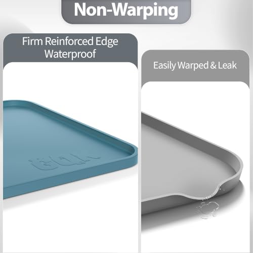 Silicone Dog Cat Food Mat Extra Thick Raised Edge (Slate Blue / 28"L x 18"W)