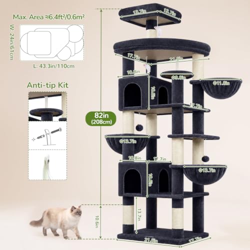82in Extra Large Cat Tree Tower for Indoor Cats Large Adult (82inch / Dark Grey)