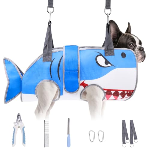 Dog Grooming Hammock for Small Dogs Cats (Medium / Blue Shark)