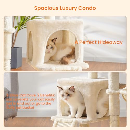 Cat Tree with Cat Self Groomer Brush (42.5 inch / Beige)