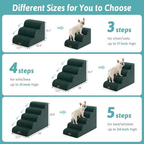 Wide Dog Stair for Small Dog 22.6" H (Dark Green / Wide:17.7"x33"x22.6")