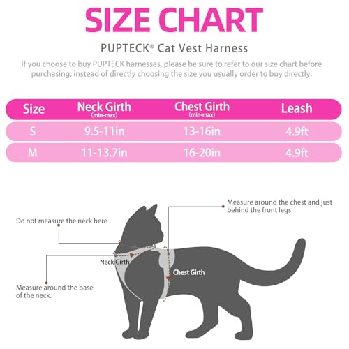 Cat Harness and Leash Set Escape Proof Reflective Cat Walking Harness Adjustable Soft Breathable Mesh Vest for Small Pets (M (NECK 11"-13.7", CHEST 16"-20") / Fuchsia Daisy)