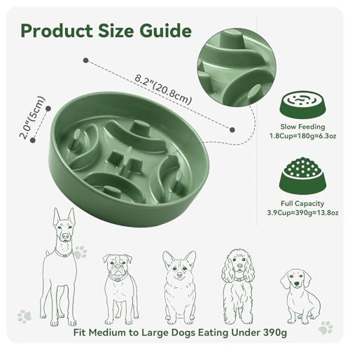 Ceramic Slow Feeder Dog Bowl (Green / Medium without Stand)