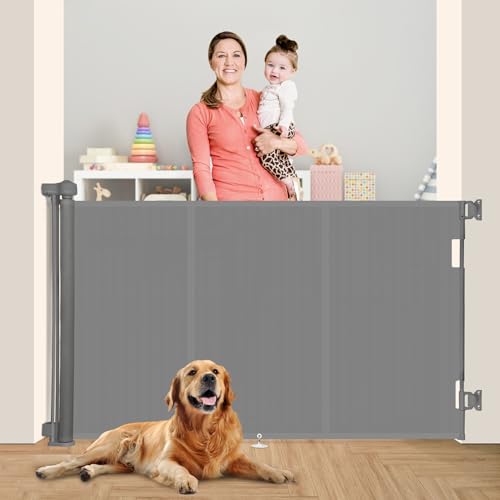 71 inch Reinforced Retractable Baby Gates 42 inch Tall (Gray / 42" Tall x 71" Wide)