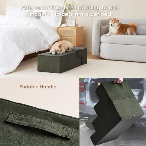 Dog Stairs for Bed 20" H (Military Green / Extra Wide 16.5" x 28" x 20")