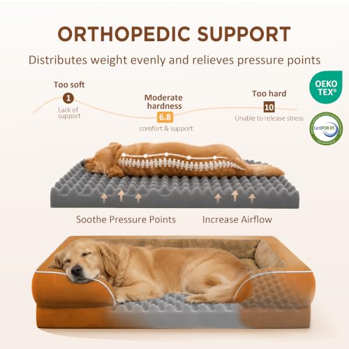 Waterproof Orthopedic Dog Bed for Extra Large Dogs (42.0"L x 30.0"W x 8.5"Th / Orange)