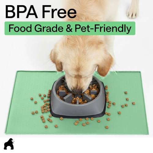 Dog Food Mat 100% Waterproof Silicone (Mint / 23"l X 15"w)