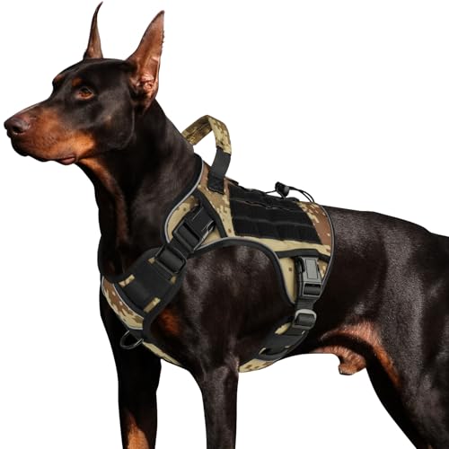 Tactical Dog Harness for Large Dogs (Camo / Large: 45-80 lbs (Chest:27-37",Neck:19-25"))