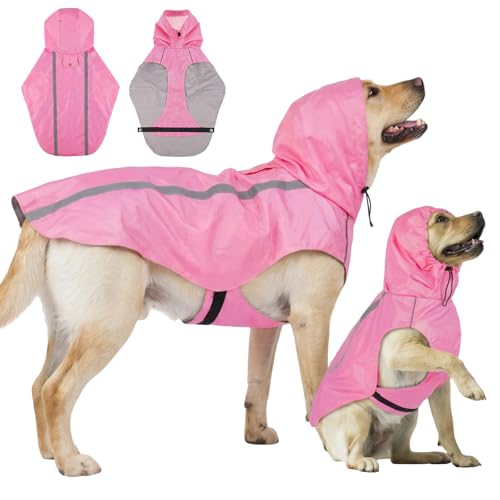 Pink Dog Raincoat with Reflective Strip Hoodie (XXL / Pink)