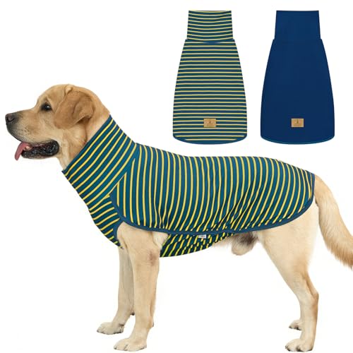 2 Pack Dog Sweater Fleece Vest Dog Sweatshirt Turtleneck Warm Stretchy Pullover Pet Clothes Cold Weather for Medium Large Boy Dogs (XXX-Large(Chest-37.4") / Stripe Blue)