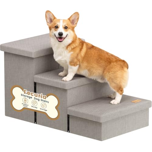 3 Step Dog Stairs for Large Dogs with Storage 18" H (Light Grey / 30"D x 17"W x 17.7"H)