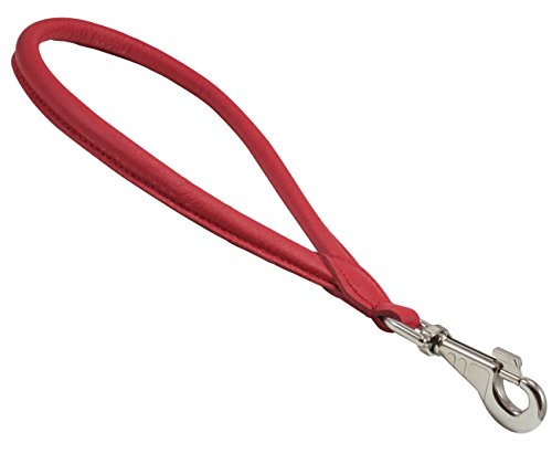 Round Genuine Rolled Leather Dog Short Traffic Leash 13" Long 1 (Red)