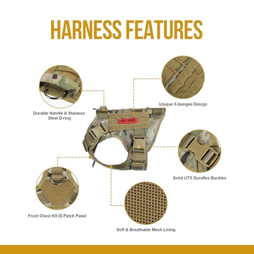 Tactical Dog Harness with Handle Adjustable for Medium Large Dogs (Medium / Multi-colored)