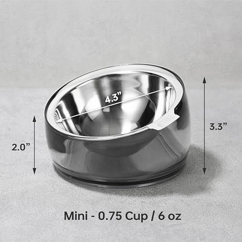 Oblik 15° Tilted Small Animal Bowls for Pet Food & Water 6 oz Stainless Steel Dish Removable (Smoky / Mini Pet)