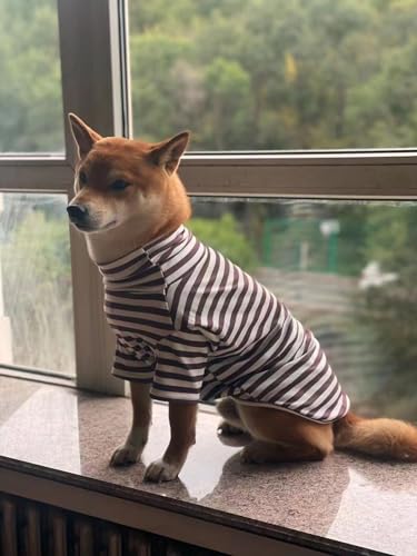 Turtleneck Dog Shirt Cute Doggie Embroidery Super Soft Dog Sweatshirt Stretchy Striped Puppy Pullover for Cats Small Medium Large Dogs (Brown Striped / XXXX-Large)