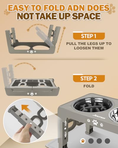 Elevated Dog Bowls for Medium Large Dogs with Mat (for Medium Large Dogs 1 Basic&1Slow Bowl with Mat / Light Borwn Grey)