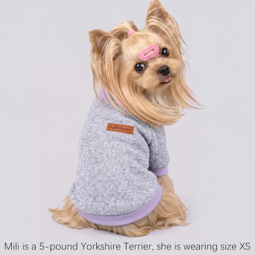 2 Pack Dog Sweaters for Small Dogs Girl Boy Winter Fleece Clothes Warm Soft Dog Sweatshirt Outfit for Dogs Cats Pet Apparel (Blue Purple+ Sweet Purple / L (Back: 15.7", Chest: 19.6", 14-18 lbs))