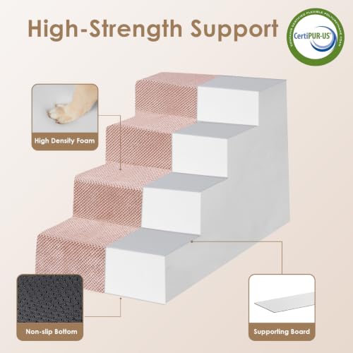 Dog Stairs for Bed 18" H (Pink / Extra Wide 16.5" x 28" x 18")