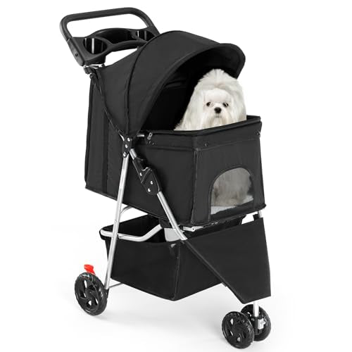3 Wheels Pet Stroller for Small Dogs and Cats (Black / 29.2"x17.7"x 39.4")