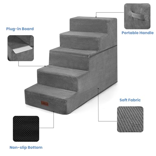 Dog Stairs for High Beds 22.6" H (Grey / 5-Step 22.6" H)