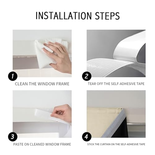 100% Blackout Shades Window Cover Self Adhesive Curtains Sticky Curtain Portable Easy Open Black Out Curtains for Bedroom Living Room No Drilling (Beige/ Thickened / 59"W x 72"L (Pack of 1))