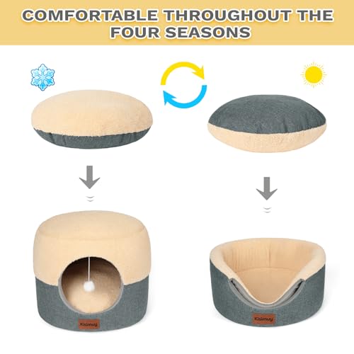 2-in-1 Foldable Cat Bed for Indoor Cats, Cat Cave & Sofa Bed (Grey / S-15.7"Lx15.7"Wx13"H)