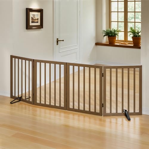 Dog Gate for Stairs (Black Walnut / 4 Panel - 74 inches Wide)