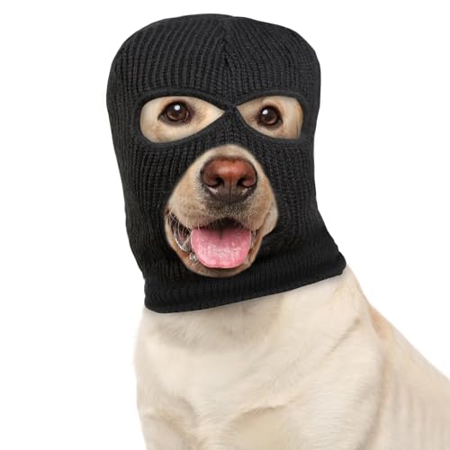 Dog Halloween Christmas Costume Ear Muffs Noise Protection Knitted Dogs Ears Warm Hats Dog Robbers & Thieves Mask Funny Pet Cosplay for Medium Large Pets (Black musk)
