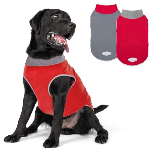 2 Pack Fleece Dog Sweater Pullover Lightweight Reflective Jacket (XX-Large / 3# Red & Grey)