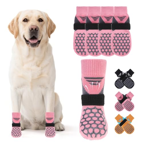 Dog Socks Shoes for Hot Pavement (Pink / Large(4 Pack))