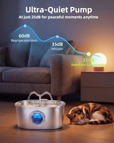 3.2L 108oz Stainless Steel Cat Water Fountain Pet Fountain