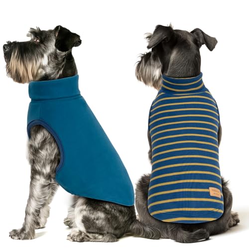 2Pack Dog Sweater for Small Dogs Soft Pet Coats Fleece Sweatshirt (Small (4-7lbs) / 2# Stripe+Navyblue)