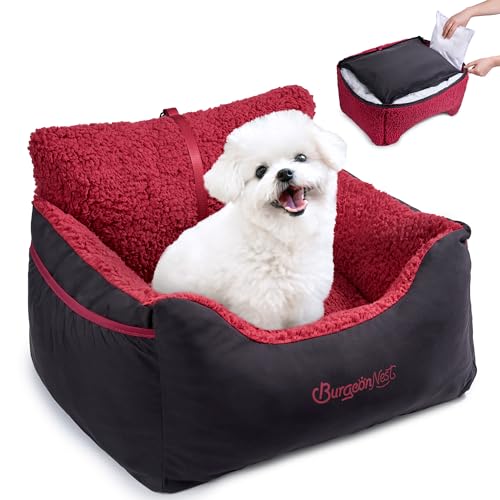 Dog Car Seat for Small Dogs & Cats Under 25 lbs (Black Red / Small)