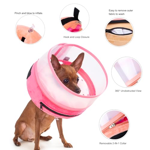 Inflatable Dog Cone Collar for Large Medium Small Dogs (Pink Donut / Small)