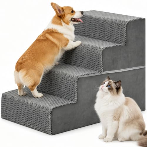 Dog Stairs for Small and Medium Dogs (Grey / Rectangular-18.1"H)