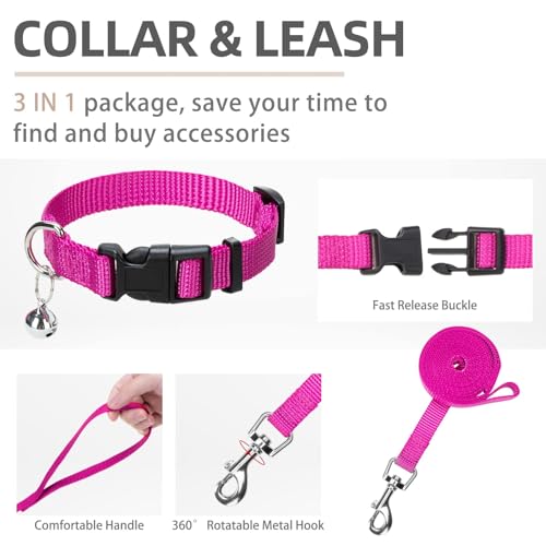 Dog Harness Collar and Leash Set No Pull for Small Medium Sized (Solid DeepPink / XXS (CHEST 11.5"-13"))