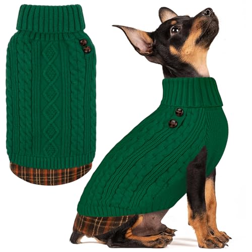 Dog Sweater for Small Dogs Turtleneck Thick Knit Pullover (Small (4-7lbs) / 10# Green)