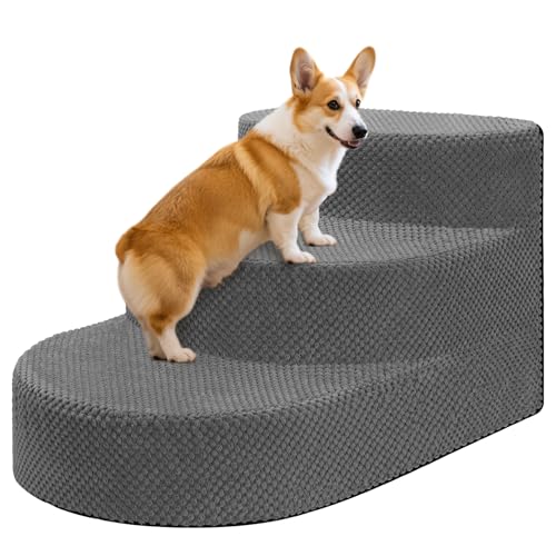 Dog Stairs 3 Steps Foam Pet Ramp for Small Dogs Cats (Gray-3-Step)