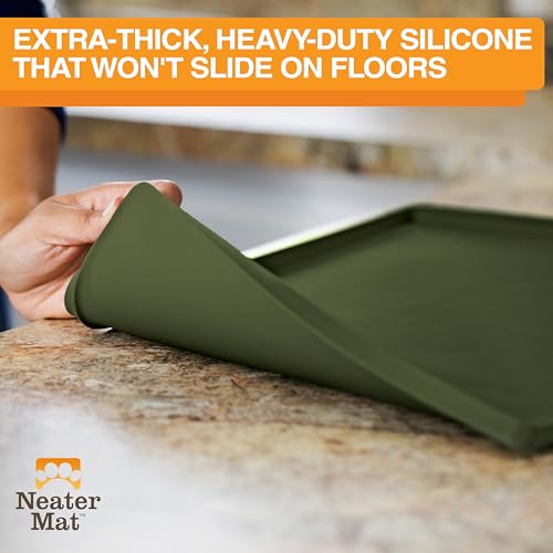Neater Mat Pet Mats for Food and Water (16"L x 10"W / Olive Green)