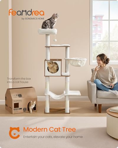 Cat Tree, 65-Inch Tall Cat Tower, Multi-Level Condo with Cave (Honey Brown)