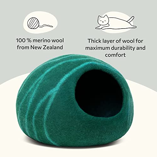 Cat Cave Merino Wool Bed for Indoor Cats (Emerald / Large)