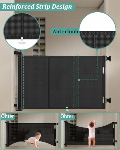 71 inch Reinforced Retractable Baby Gates 34 inch Tall (Black / 34" Tall x 71" Wide)