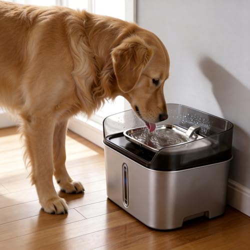 Large Stainless Steel Dog Water Fountain no Spill (Silver)