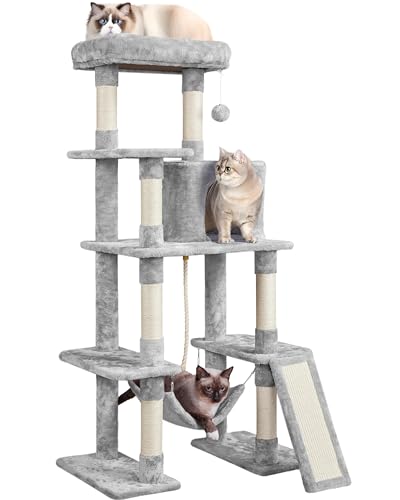 63in Sturdy Large Cat Tree for Indoor Heavy Cats (Light Gray / 63in)